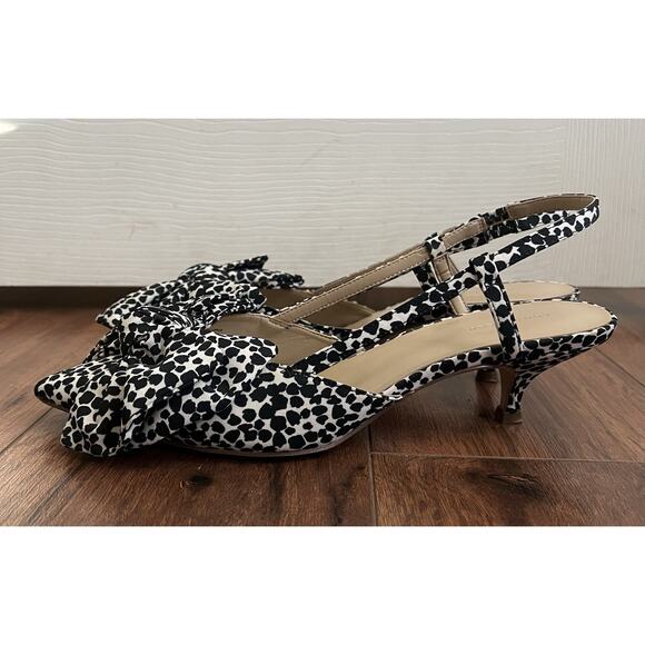 ANN TAYLOR Leopard Print Big Bow Sling Back Day To Night Kitten Heels - Picture 6 of 11